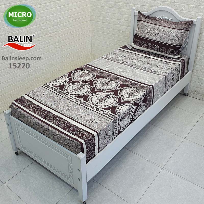 ملحفه کشدار یکنفره طرح سنتی قهوه ای تیره2 میکرومعمولی